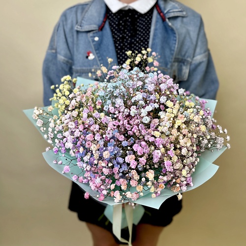 Букет живых цветов БУКЕТНЫЙ ДОМИК Букет из радужной гипсофилы